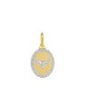Pingente Oval 22mm c/ Espirito Santo Reticulado Borda Diamantada c/ Rodio - 00 - 15mm x 30mm - 1.60gr