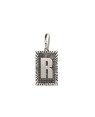Pingente AG Retangulo Letra R Borda Diamantada (Envelhecido) - G1 - 13mm x 30mm - 2.28gr