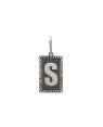 Pingente AG Retangulo Letra  S Borda Diamantada (Envelhecido) - G1 - 13mm x 30mm - 2.24gr