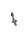 Pingente AG (Envelhecido) Berloque Cruz Borda Bolinhas e Meio Liso  - G5 - 7mm x 21mm - 0.78gr