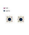 Brinco Fund -18 Zirconia - Red Vaz c/ 4 Nav e 4 Losango de c/ Pedra Centro Saphira (Linha Princess)) - 00 - 14mm x 14mm - 2.19gr