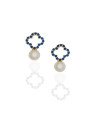 Brinco Fundicao 32 Zirconia - Trevo Vaz 10mm c/ Perola 6mm - Saphira - 00 - 9mm x 15mm - 1.49gr