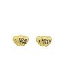 Brinco Coracao Soprepostos " I Love You " c/ Resina (Preta) - 00 - 12mm x 9mm - 1.43gr