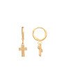 Brinco Argolinha c/ Cruz 10mm Borda Bolinhas e Meio Lisa  - 00 - 11mm x 24mm - 1.37gr