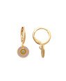 Brinco Argolinha Olho Grego  (Rosa Claro/Amarelo/Azul Claro) - 00 - 12mm x 22mm - 1.64gr