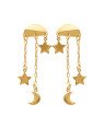 Brinco c/ 2 Correntes 2 Estrelas Lisa 10mm 1 Lua  - 00 - 15mm x 58mm - 3.02gr