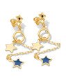 Brinco Estrela 1 Corrente Pendurada 2 Estrelas 1 Redondo - 00 - 10mm x 67mm - 2.74gr