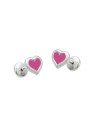 Brinco AG Fixo Coracao Mini Estamp Borda Lisa (Rosa escuro novo - G5 - 6mm x 6mm - 0.87gr