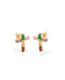 Brinco Cruz c/ 5 Zirconias Coloridas - 00 - 14mm x 18mm - 2.14gr