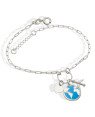 Pulseira AG p/ Argola c/ Mapa Mundi 1 Aviao 1 Coracao Liso 6mm  - G5 - 28mm x 200mm - 2.86gr
