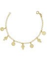 Pulseira c/ 4 Moeda Lira Pequena e 3 Mao de Fatima Pequena  - CE - 8mm x 180mm - 3.70gr