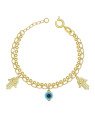 Pulseira Dupla c/ 2 Mao de Fatima 1 Olho Grego 6mm c/ Along - CE - 14mm x 200mm - 3.20gr