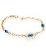 Pulseira Olho Grego c/ Resina (Branco/Azul) 2 Olho Grego 6mm - CE - 15mm x 180mm - 4.00gr