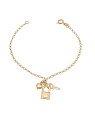 Pulseira Cadeado Chave e Coracao Duplo - CE - 8mm x 180mm - 2.20gr
