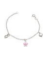 Pulseira AG c/ 2 Coracoes 1 Coroa c/ Resina (Rosa Pastel) Along 2cm - G5 - 14mm x 140mm - 1.82gr