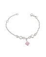 Pulseira AG c/ 2 Coracoes 1 Flor c/ Resina (Rosa Pastel) Along 2cm - G5 - 13mm x 140mm - 1.86gr