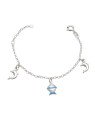 Pulseira AG c/ 2 Golfinho Dp 1 Peixinho c/ Resina Along 2cm - G5 - 14mm x 140mm - 1.78gr