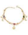 Pulseira Tripla c/ 6 Bolinhas 3 Acrilicos p/ Sol 2 Estrelas 2 Luas - CS - 10mm x 200mm - 5.38gr