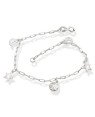Pulseira AG c/ 2 Luas 2 Estrelas 1 Redondo 6mm Diamantados  - G3 - 6mm x 180mm - 2.15gr