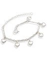 Pulseira AG c/ 7 Palitos Diamantados e 6 Coracoes  - G3 - 6mm x 180mm - 3.19gr