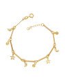 Pulseira c/ 7 Palitos Liso 2 Estrelas/ 2 Redondos / 2 Lua - CE - 6mm x 180mm - 2.50gr
