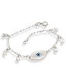 Pulseira AG c/ Olho Grego Diam.Lua Estrela E Redondo (Branco/Azul/Preto) - G3 - 10mm x 180mm - 3.18gr