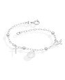 Pulseira AG 4 Bolas 4mm 1 Sao Bento  1 Cruz 1 Espirito Santo - G5 - 17mm x 180mm - 2.81gr