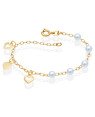 Pulseira c/ 5 Perolas p/ 3 Coracoes Vazado/Liso/Diamantado - CE - 5mm x 200mm - 2.04gr