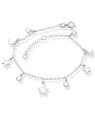 Pulseira AG c/ 3 Estrelas 2 Luas 4 Redondos Diamantados  - G3 - 8mm x 200mm - 2.48gr