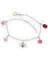 Pulseira AG c/ Joaninha/Abelha/Borboleta/2 Flores - G5 - 12mm x 200mm - 2.90gr