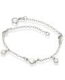 Pulseira AG p/ 3 Coracoes Lisos Macicos c/ 2 Mini Diamantado  - G3 - 6mm x 180mm - 1.71gr