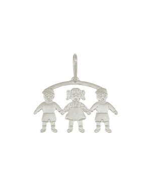 Pingente AG Canga c/ 2 Meninos 1 Menina - G1 - 30mm x 30mm - 2.07gr