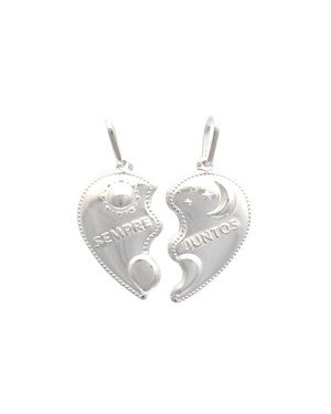 Pingente AG Coracao Metade "Sempre Juntos" Sol e Lua  - G1 - 25mm x 29mm - 3.50gr