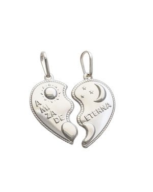 Pingente AG Coracao Metade "Amizade Eterna" Sol e Lua - G1 - 25mm x 29mm - 3.53gr