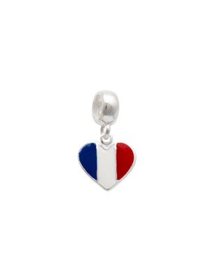 Pingente AG Berloque  Coracao Bandeira "Franca" - G5 - 12mm x 20mm - 1.38gr