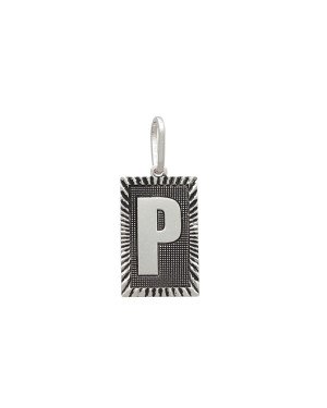 Pingente AG Retangulo Letra  P Borda Diamantada (Envelhecido) - G1 - 13mm x 30mm - 2.22gr