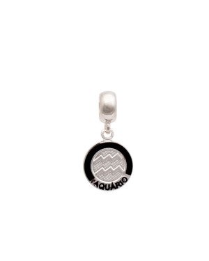Pingente AG Berloque Redondo Reticulado Signo Aquario (Resina) - G5 - 12mm x 25mm - 1.59gr