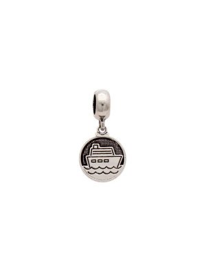 Pingente AG Envelhecido Berloque Redondo Navio  - G5 - 11mm x 24mm - 1.43gr