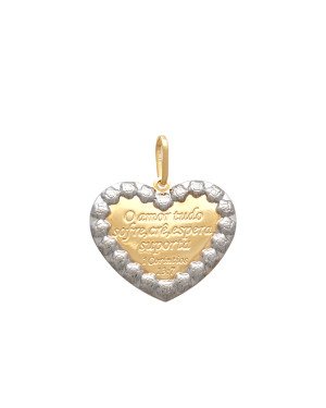 Pingente Coracao (Rodio) Borda Flor (O Amor Tudo Sofre ...) - 00 - 23mm x 27mm - 2.40gr