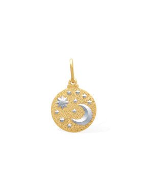 Pingente Redondo c/ Sol Estrela e Lua (Rodio) - 00 - 15mm x 24mm - 1.22gr