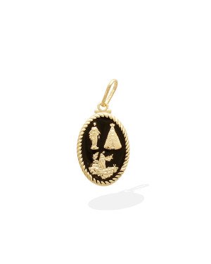 Pingente Oval Borda Torcida c/  "3 Marias"  - 00 - 15mm x 30mm - 1.51gr