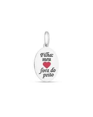 Pingente AG Oval "Filha:Meu Coracao Fora do Peito" - G3 - 13mm x 26mm - 1.54gr
