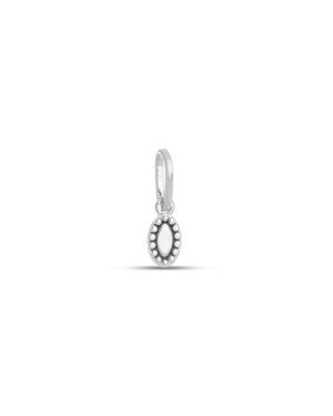 Pingente AG Oval 6mm Meio Liso Borda Bolinhas Macico  - G5 - 4mm x 13mm - 0.28gr