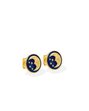 Brinco Medalha Lua Estrela 11mm (Azul Bandeira) - 00 - 11mm x 11mm - 1.58gr