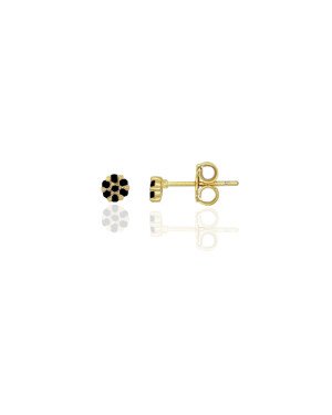 Brinco Fundicao - 14 Zirconia - Flor 4mm - Preto - 00 - 4mm x 4mm - 0.65gr
