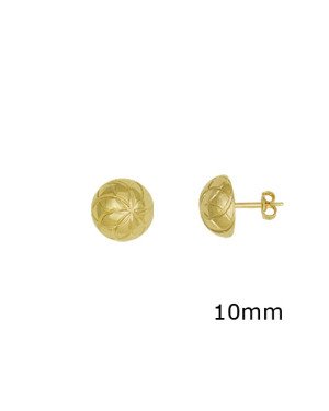 Brinco Usinado Meia Bola c/ Flor Diamantada 10mm - 00 - 10mm x 10mm - 2.80gr