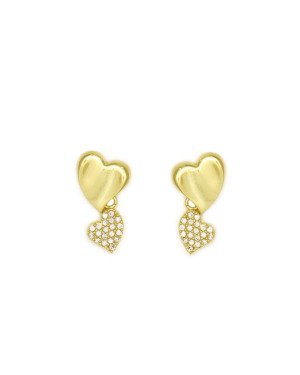 Brinco Fundicao - 40 Zirconia - 1 Coracao Liso e 1 c/ Pedras  - 00 - 9mm x 17mm - 2.23gr