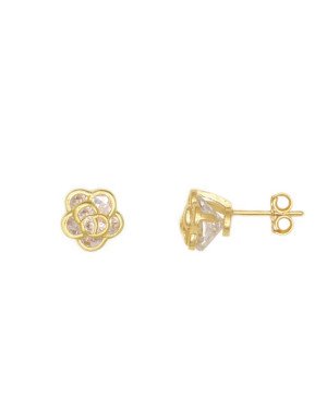 Brinco Fundicao - 2 Zirconia - Flor Vaz c/ Zirconia 8mm Sobreposto - 00 - 9mm x 9mm - 2.89gr