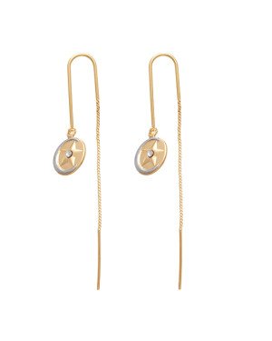 Brinco Fio c/ Corrente p/ Lua Estrela (Chaton) e Rodio - 00 - 12mm x 70mm - 2.54gr