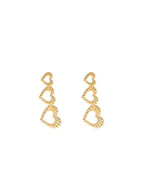Brinco Pino 3 Coracoes Vazados Borda Diamantada - 00 - 10mm x 25mm - 1.39gr